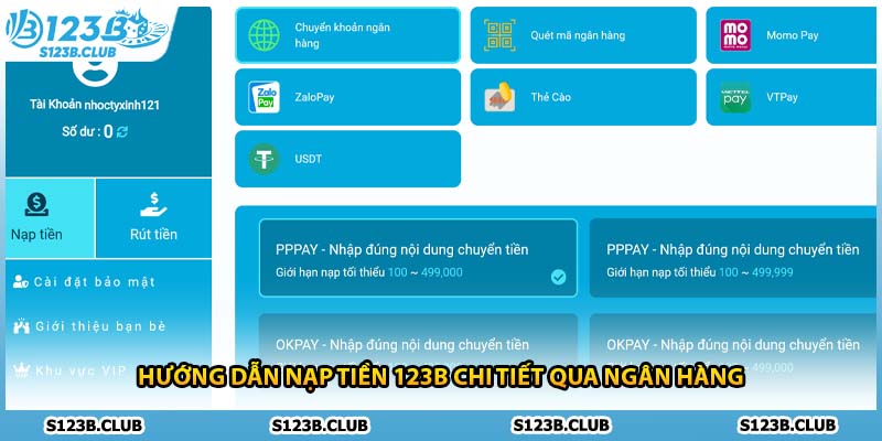Hướng dẫn nạp tiền 123b chi tiết qua ngân hàng